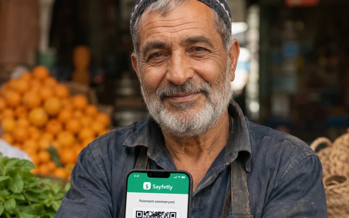 Client payant un commerçant marocain par QR avec Sayfetly.